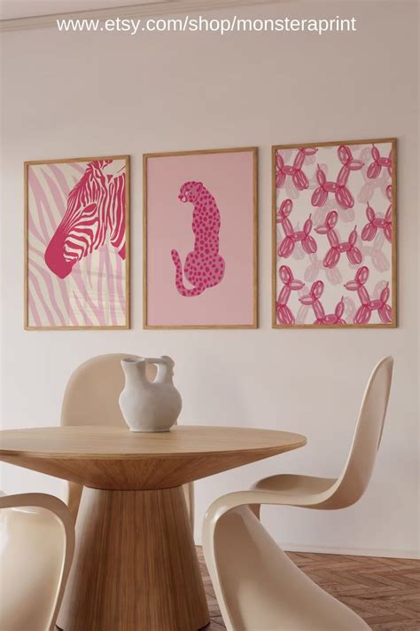 pink preppy wall art set    piece wall art preppy wall etsy quadros