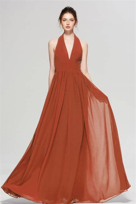 Halter Burnt Orange Bridesmaid Dresses Long | Burnt orange bridesmaid