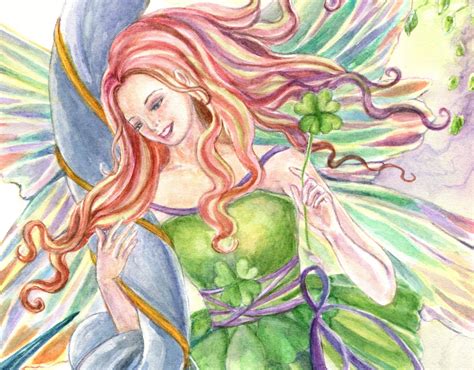 Fairy Art Irish Fairy Shamrock Fairy With Hummingbirds St. - Etsy