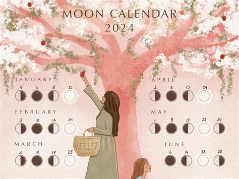 Digitale Maan Kalender 2024 roze Art Print Download to Print at Home - Etsy