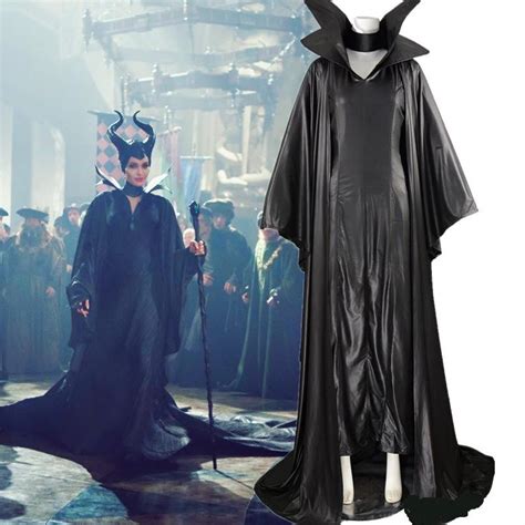 Maleficent Costume Angelina Jolie Black Witch Cloak Dress Cosplay Cost ...