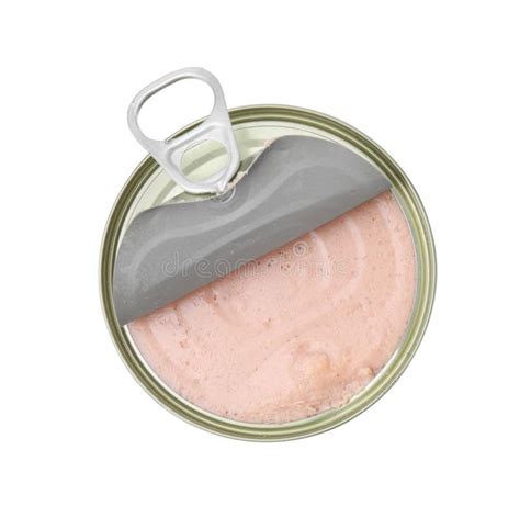 open tin   turkey pate isolated  white top view stock photo