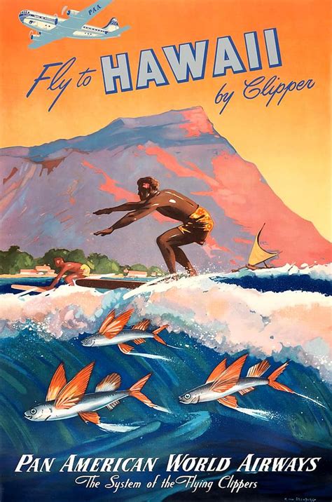 1947 Fly To Hawaii By Clipper Pan American Travel Poster Digital Art by Retro Graphics - Fine ...