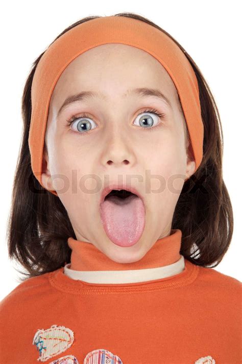 girl sticking   tongue stock image colourbox