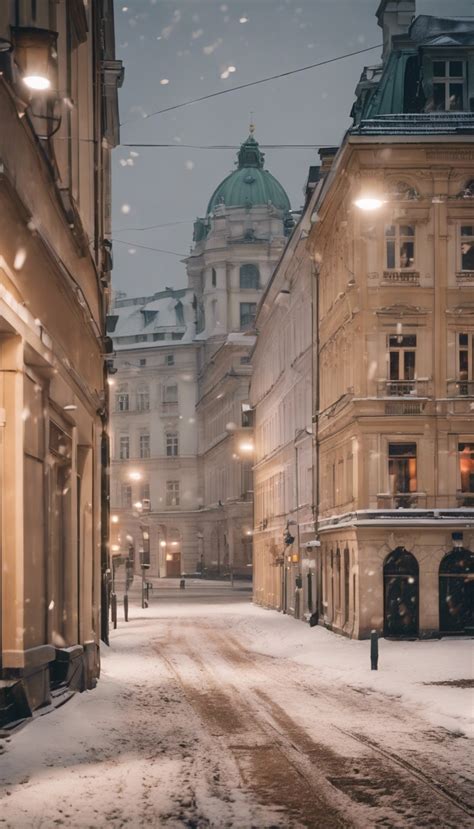 A snowy early morning scene of Vienna, with largely empty streets and ...