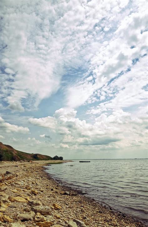 Stony Sea Beach. Coast of the Azov Sea Stock Image - Image of cloudy ...