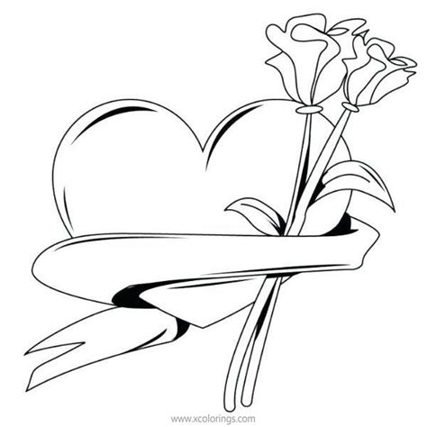 Valentines Day Heart Coloring Pages with Flowers - XColorings.com