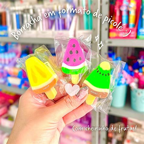 Borrachas De Picolé - Borracha Escolar Picolé com Aroma de Frutas - Molin | Shopee Brasil