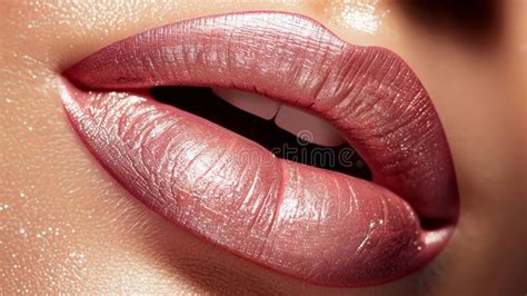 A Close Up of a Woman S Lips with Shiny Pink Lips Stock Photo - Image