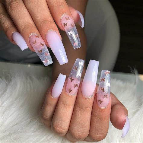 Pink Clear Acrylic Nails Designs : Pink and blue and design.