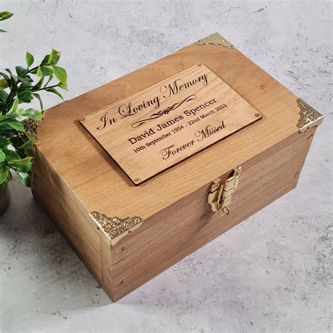 Engraved Oak Wood Memorial Box I In Loving Memory Funeral Keepsake Gif