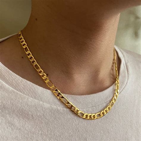 18k Gold Filled Flat Figaro Chain Necklace | Real gold chains, Mens ...