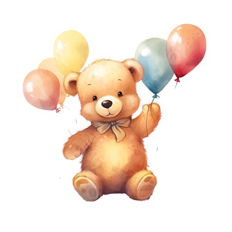 Teddy Bear With Balloons Illustration Ai Generative, Bear, Balloon ...