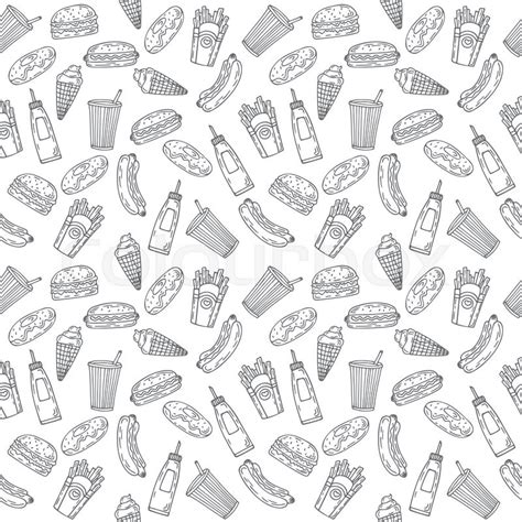 Fast food seamless pattern. Hand drawn | Stock vector | Colourbox