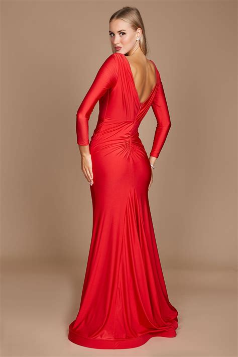 Burgundy Long Sleeve Formal Fitted Evening Dress - Formal Dresses & Gowns