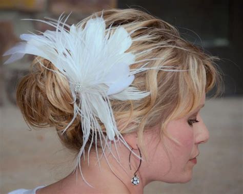 Bridal Feather Hair Piece White Feathers, Rhinestone, Fascinator ...