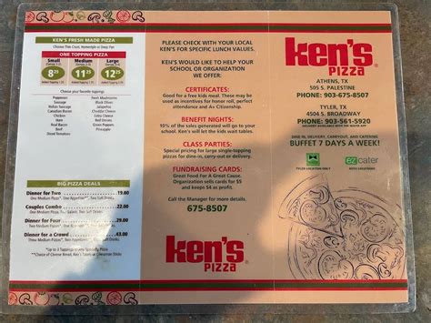 Menu at Ken's Pizza Parlor pizzeria, Athens