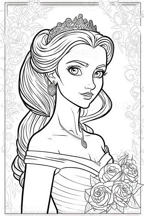 princess coloring page for adults simple cute Generative Art 21924781 ...