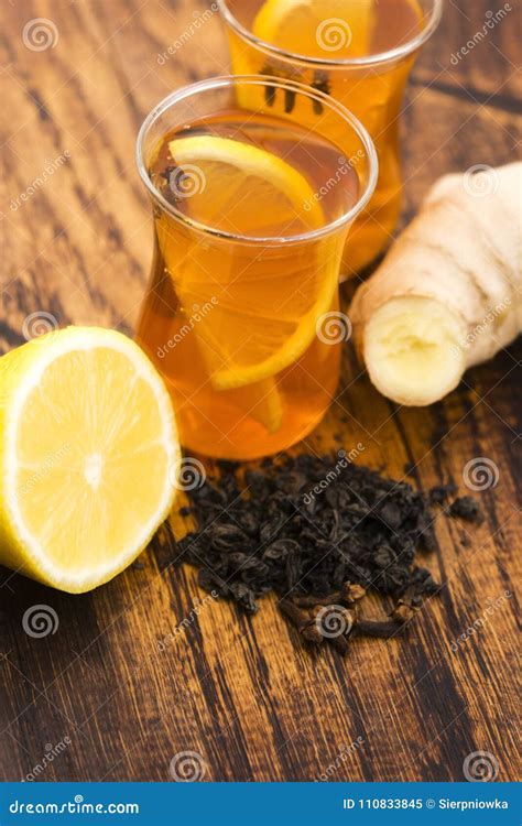 Black Tea with Lemon and Ginger Stock Image - Image of curative, care ...