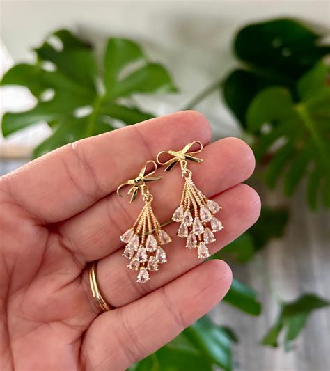 Bow Drop Earrings - Bow Dangle Earrings With CZ Pave Accent