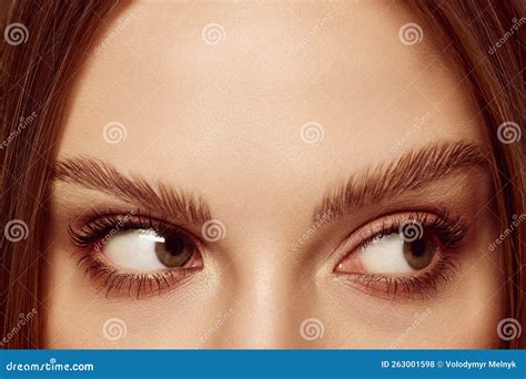 Sideways Glance. Close Up of Beautiful Brown Female Eyes. Perfect ...