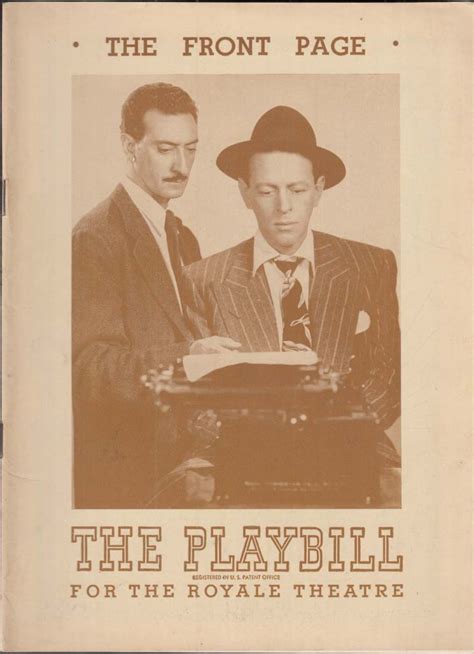 PLAYBILL The Front Page 9/9 1946 Arnold Moss Lew Parker 1st revival run