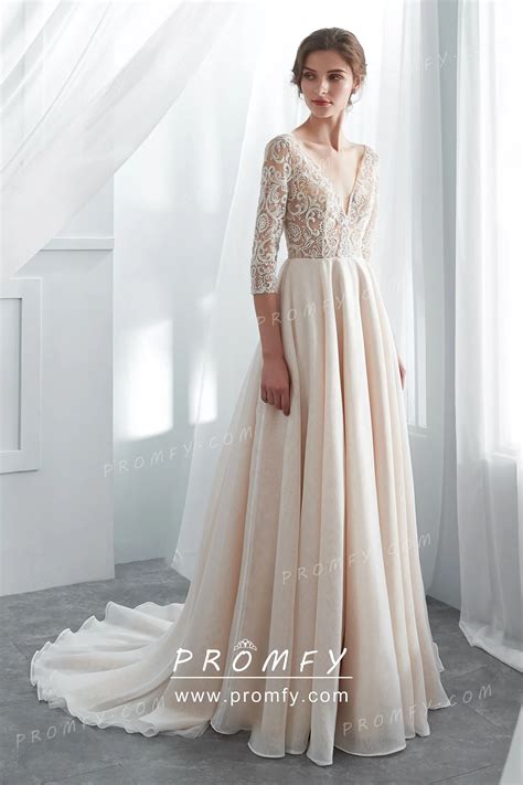 3 4 sleeve a line wedding dress 60 photos - Astyledwedding.com