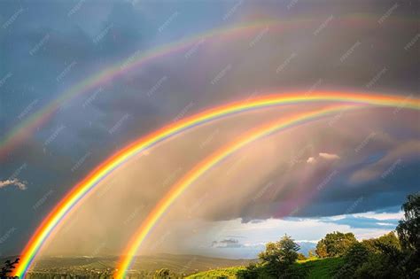 premium photo chase  elusive phenomenon   triple rainbow