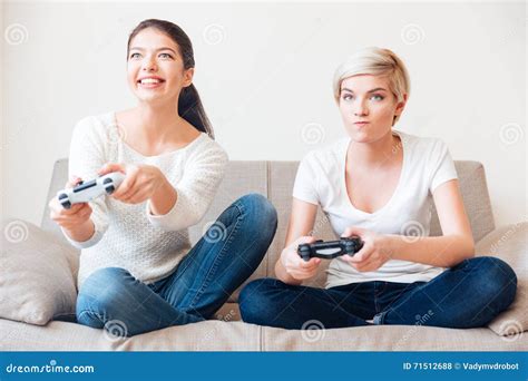 Girlfriends Playing Video Games Stock Photo - Image of friendship, cute ...