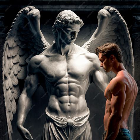 Premium Photo | A man stands in front of an angel with his head bowed