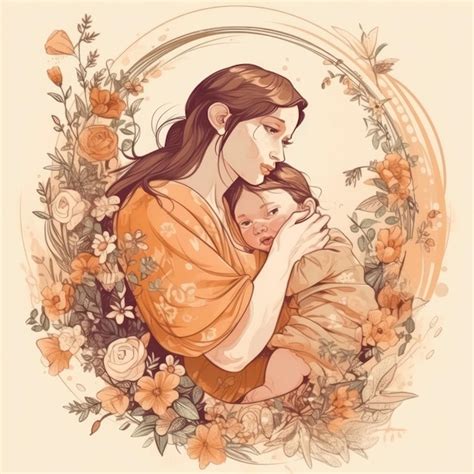 Premium AI Image | A drawing of a mother and her baby