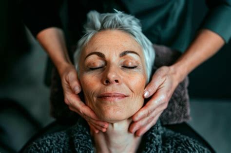 mature woman enjoying  relaxing facial massage   serene spa