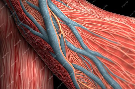 Braço Cheio De Veias - Closeup com fibras musculares de veias do braço criadas com generative ...