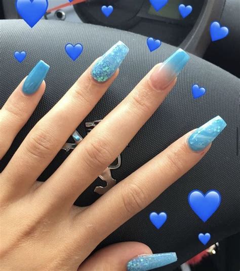 sky inspired nails sky blue nails glitter tip nails blue acrylic nails