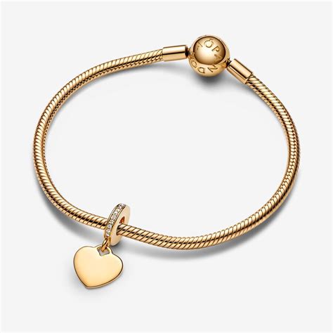 engravable heart tag dangle charm gold plated pandora
