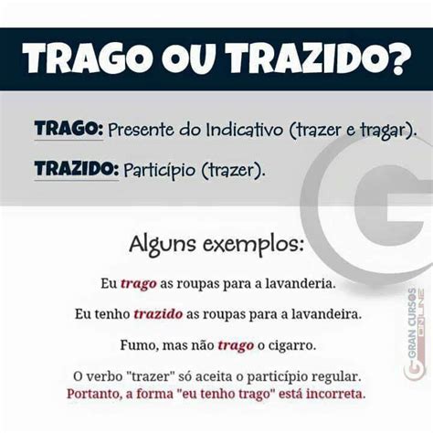 Trago Ou Trazido Qual O Correto - Trago ou Trazido | Ortografia português