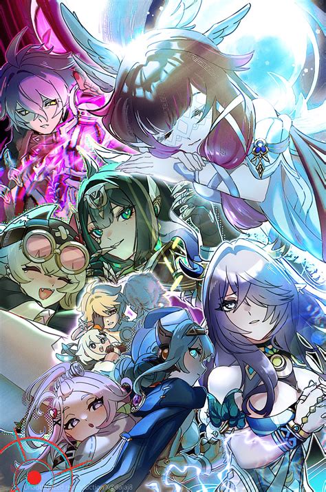 Safebooru - 2boys 6+girls 8ajaj8 aether (genshin impact) aino (genshin