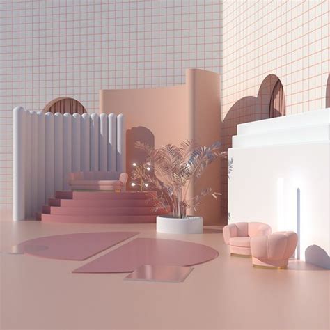 Pink Wallpaper Room with Furniture