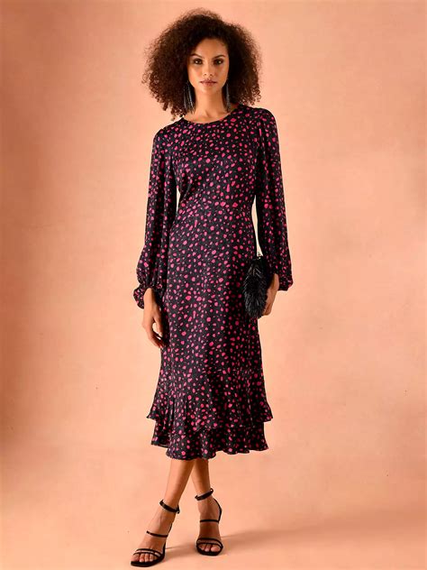 Ro&Zo Felicity Pebble Print Peplum Hem Midi Dress, Black/Pink at John ...