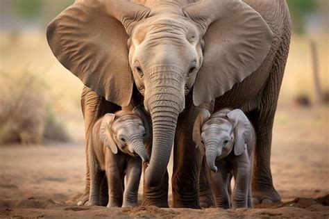 Premium Photo | A mother elephant with two baby elephants standing next ...