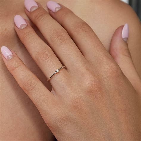 minimalist ring tiny ring small ring cz ring silver white etsy