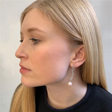 Yoko London Freshwater Pearl and Diamond Earrings in 18 Karat White