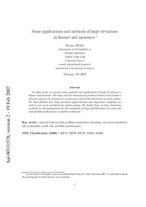 applications  methods  large deviations  finance
