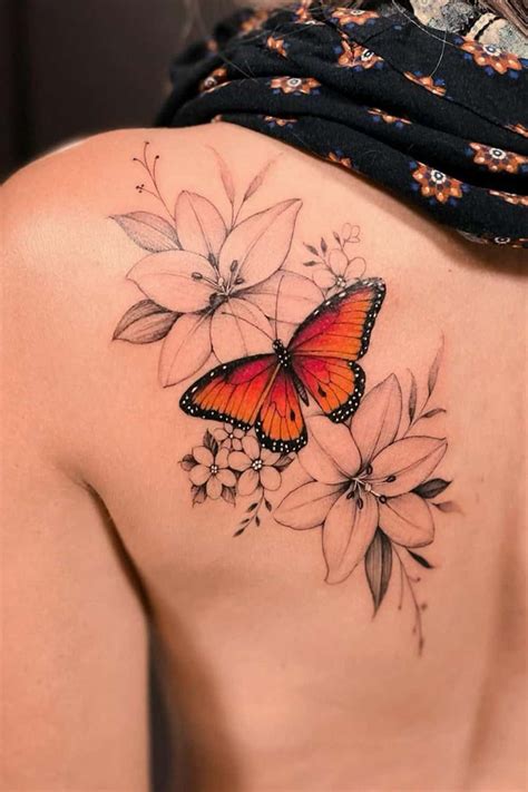 Delicadas Tatuagem Feminina Nas Costas Flores E Borboletas - Tatuagem nas costas com flores - 60 desenhos para florear sua vida