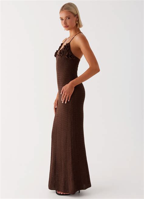 Zara Rose Crochet Maxi Dress - Chocolate – Peppermayo US
