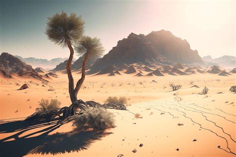 Bioma del desierto con un solo árbol vivo | Foto Premium