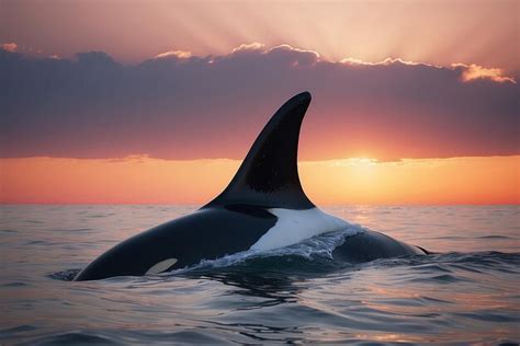 Premium AI Image | Orcas dorsal fin against sunset hues