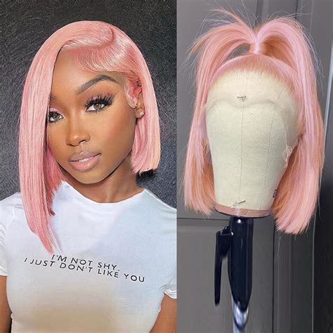 Amazon.com: Msviki Pink Bob Wig Human Hair Pre Plucked With Baby Hair