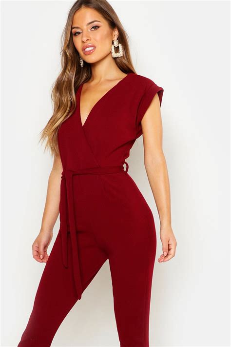 Petite Wrap Over Jumpsuit | boohoo | Jumpsuits for women, Jumpsuit