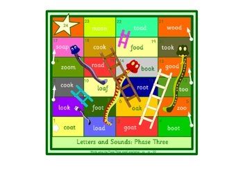 Snakes and Ladders phonics games. Phase 3 of the Letters and Sounds scheme.